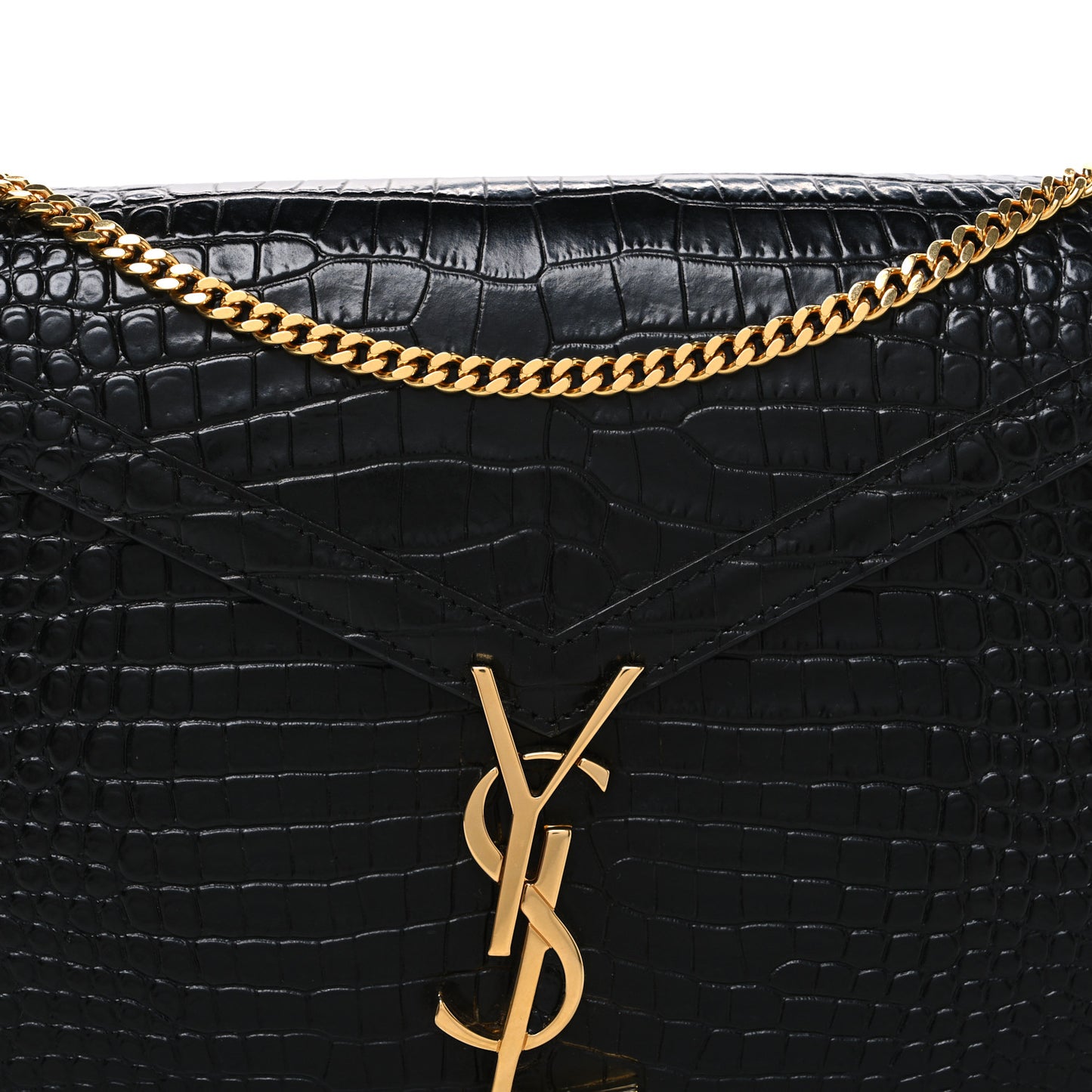 Calfskin Crocodile Embossed Monogram Cassandra Clasp Bag Black