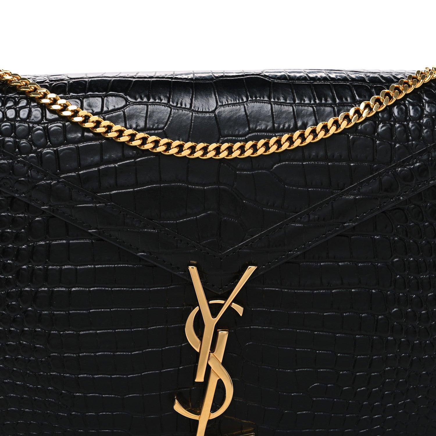 Saint Laurent Calfskin Crocodile Embossed Monogram Cassandra Clasp Bag Black 8 of 11