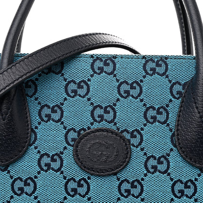 Gucci Monogram Multicolor Textured Dollar Calfskin Small Retro Interlocking G Tote Bag Light Blue 8 of 13