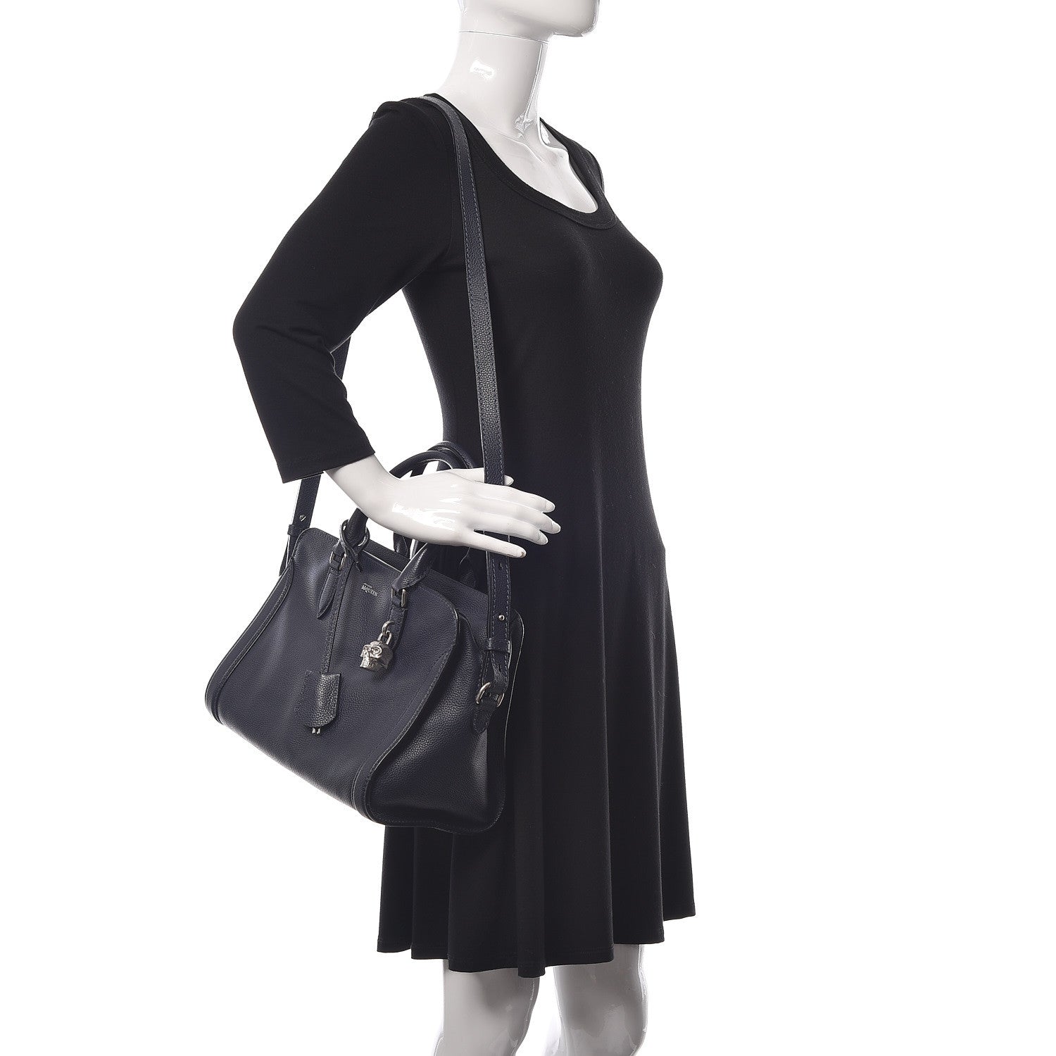 Alexander McQueen Pebbled Calfskin Small Skull Padlock Zip Around Tote Navy 3 of 11