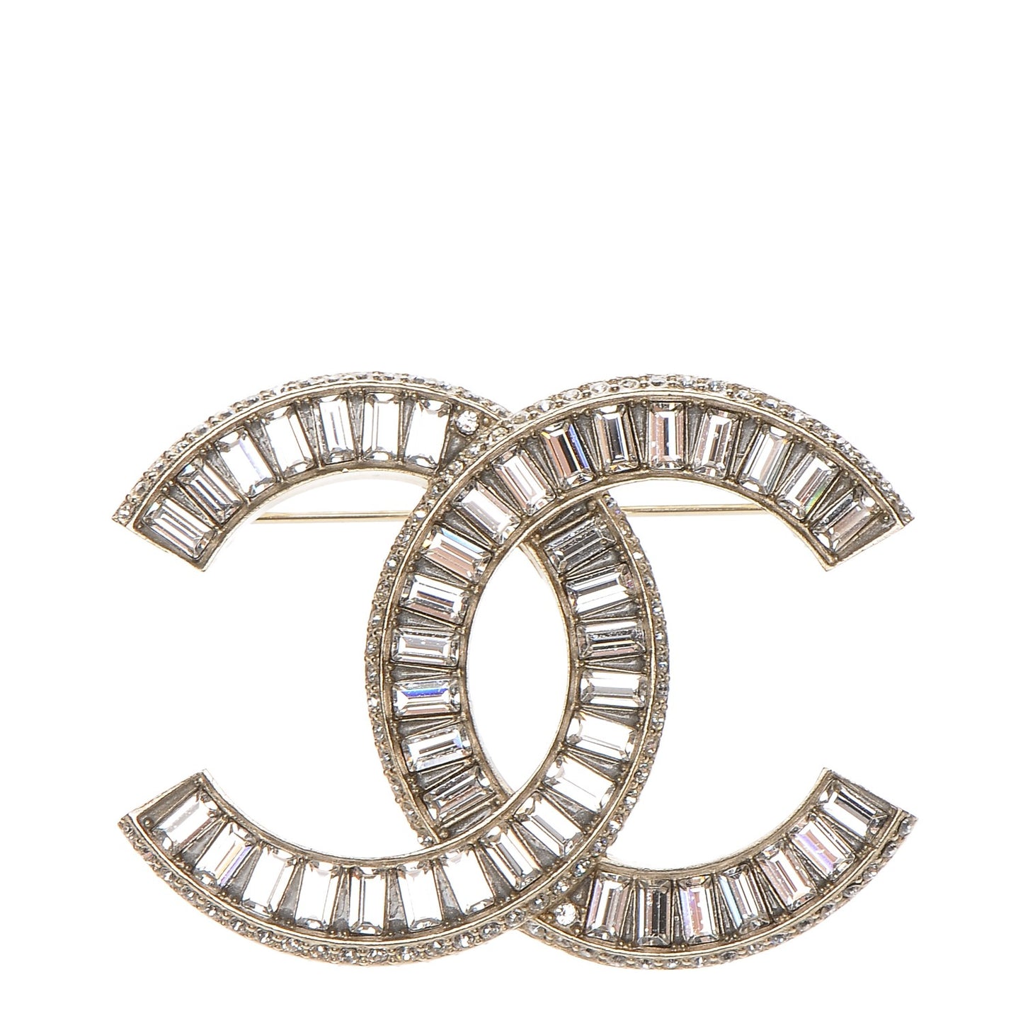 Baguette Crystal CC Brooch Gold