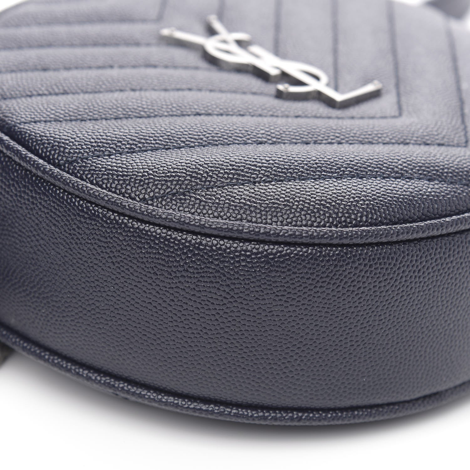 Saint Laurent Grain De Poudre Matelasse Chevron Quilted Round Vinyle Camera Bag Deep Marine 7 of 8