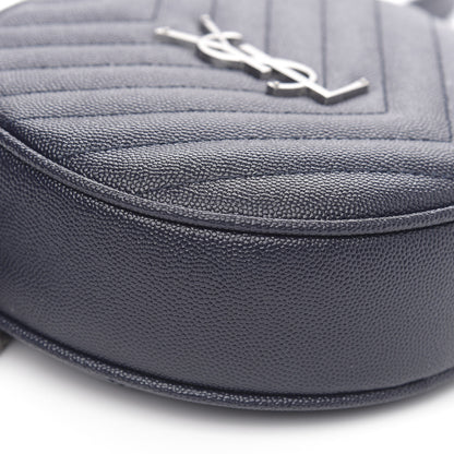 Saint Laurent Grain De Poudre Matelasse Chevron Quilted Round Vinyle Camera Bag Deep Marine 7 of 8