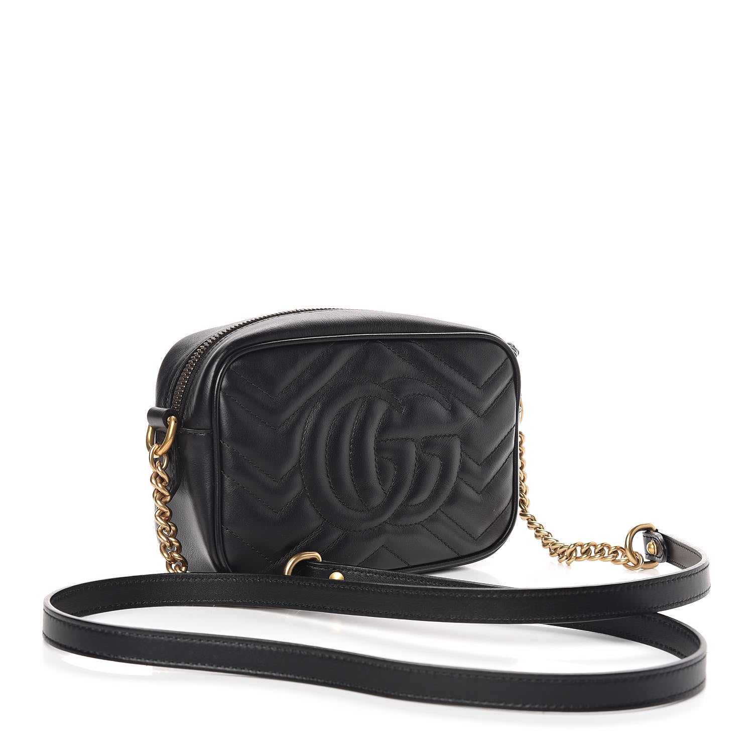 Gucci Calfskin Matelasse Mini GG Marmont Chain Shoulder Bag Black 3 of 10