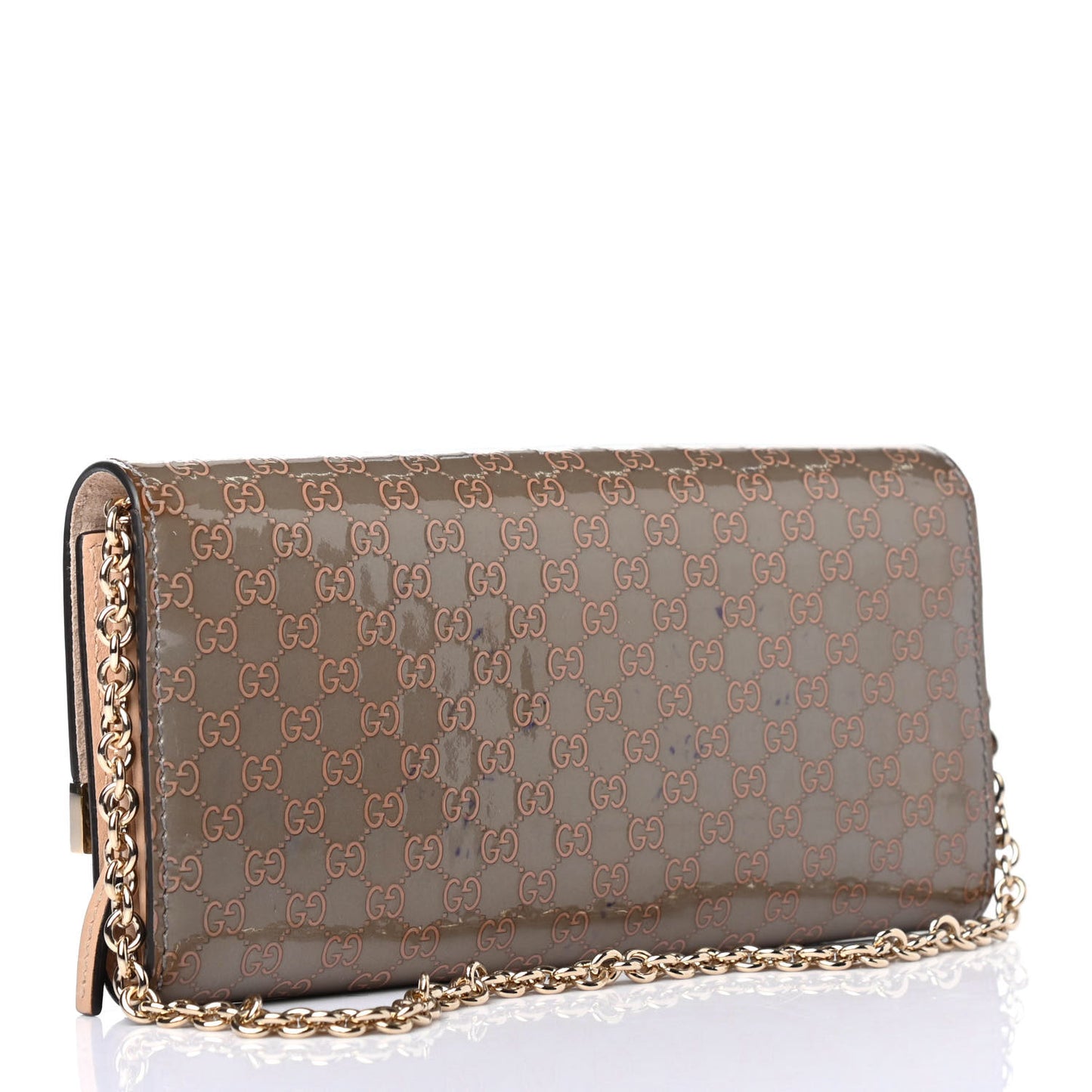 Patent Microguccissima Dice Chain Wallet Grey Pink
