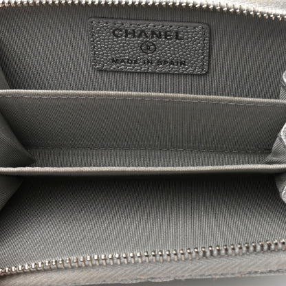 Chanel Metallic Caviar Chevron Quilted Vintage Mademoiselle Zip Coin Purse Silver 5 of 10