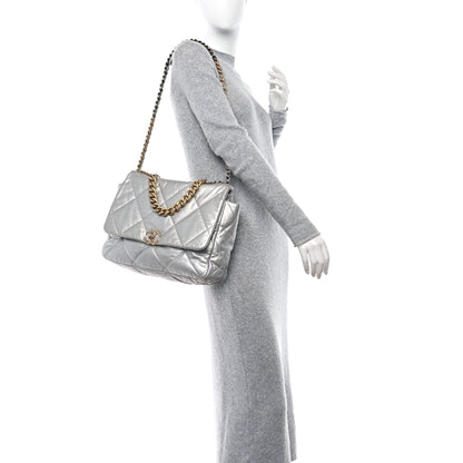 Chanel Metallic Goatskin Quilted Maxi 19 Flap Silver 2 of 10