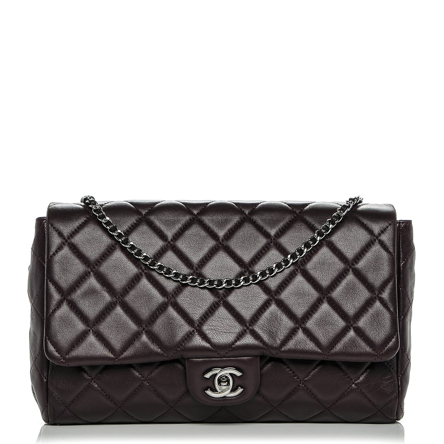 Lambskin Quilted Clutch With Chain Flap Purple