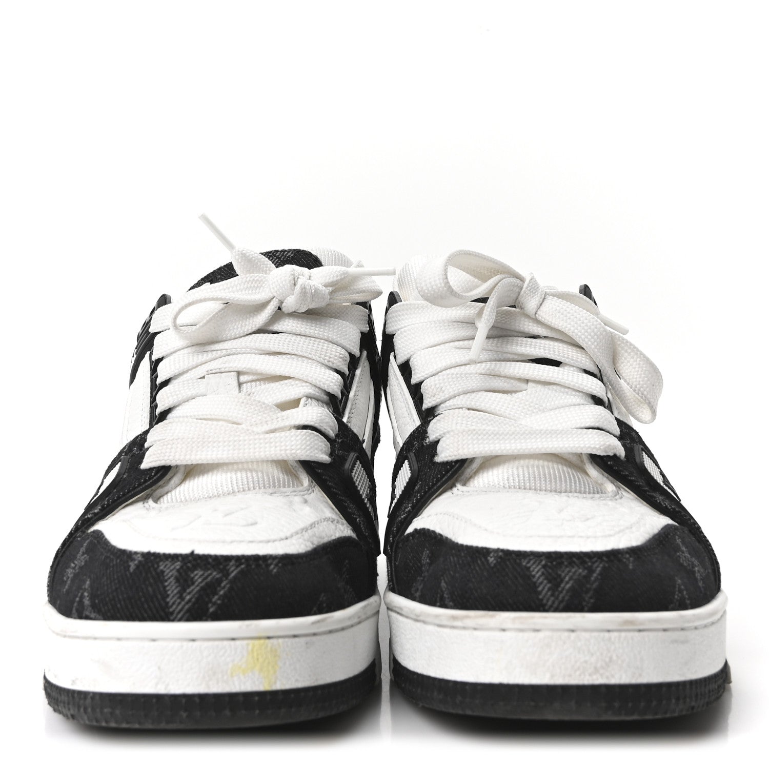Louis Vuitton Calfskin Embossed Monogram Denim Womens LV Trainer Sneakers 37 Black 3 of 9