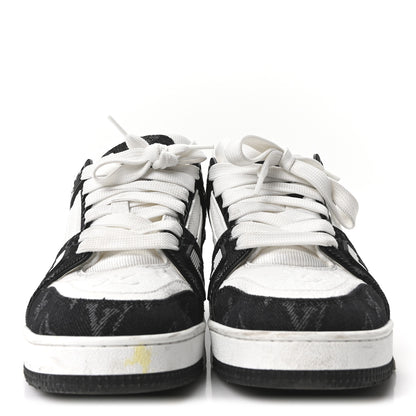 Louis Vuitton Calfskin Embossed Monogram Denim Womens LV Trainer Sneakers 37 Black 3 of 9