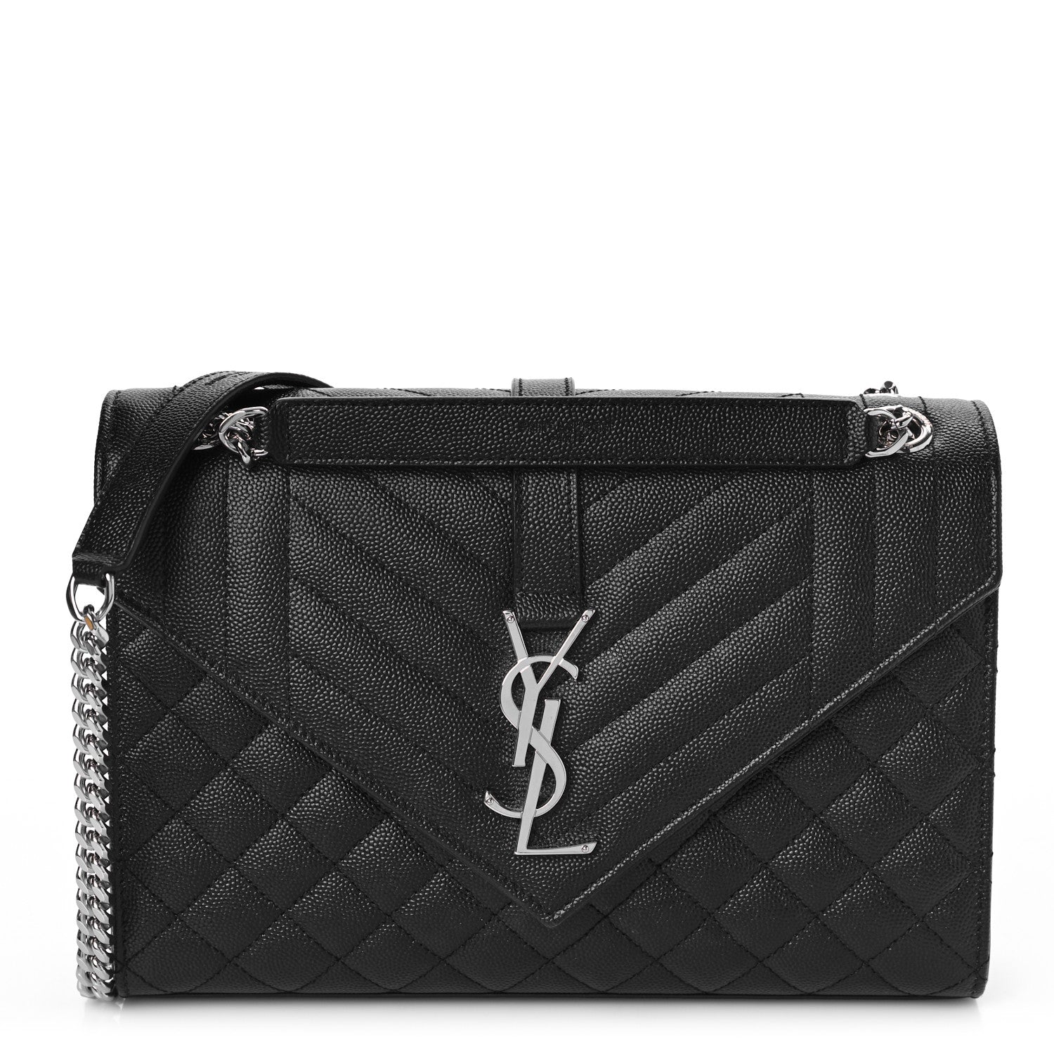 Saint Laurent Grain De Poudre Textured Mixed Matelasse Triquilt Medium Monogram Satchel Black 2 of 10