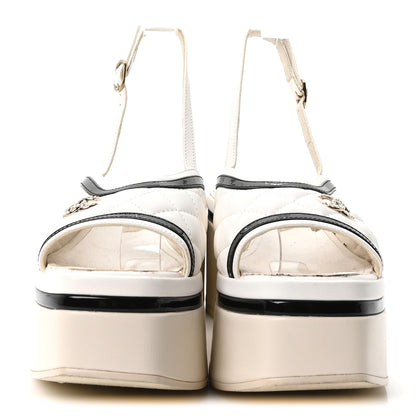 Chanel Lambskin Patent Quilted CC Platform Sandals 37.5 White Black 3 of 9