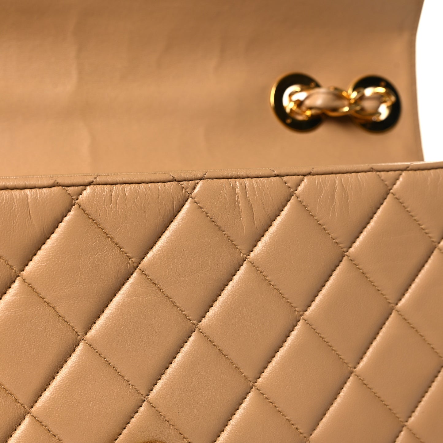 Lambskin Quilted XL Jumbo Single Flap Beige