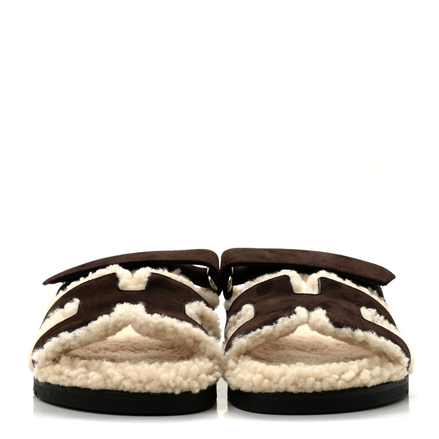 Hermes Suede Goatskin Woolskin Womens Chypre Sandals 37.5 Marron Ebene 3 of 10
