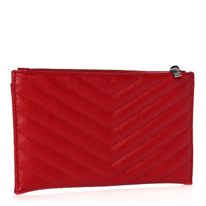 Saint Laurent Grain De Poudre Chevron Monogram Bill Pouch Rouge Eros 3 of 11