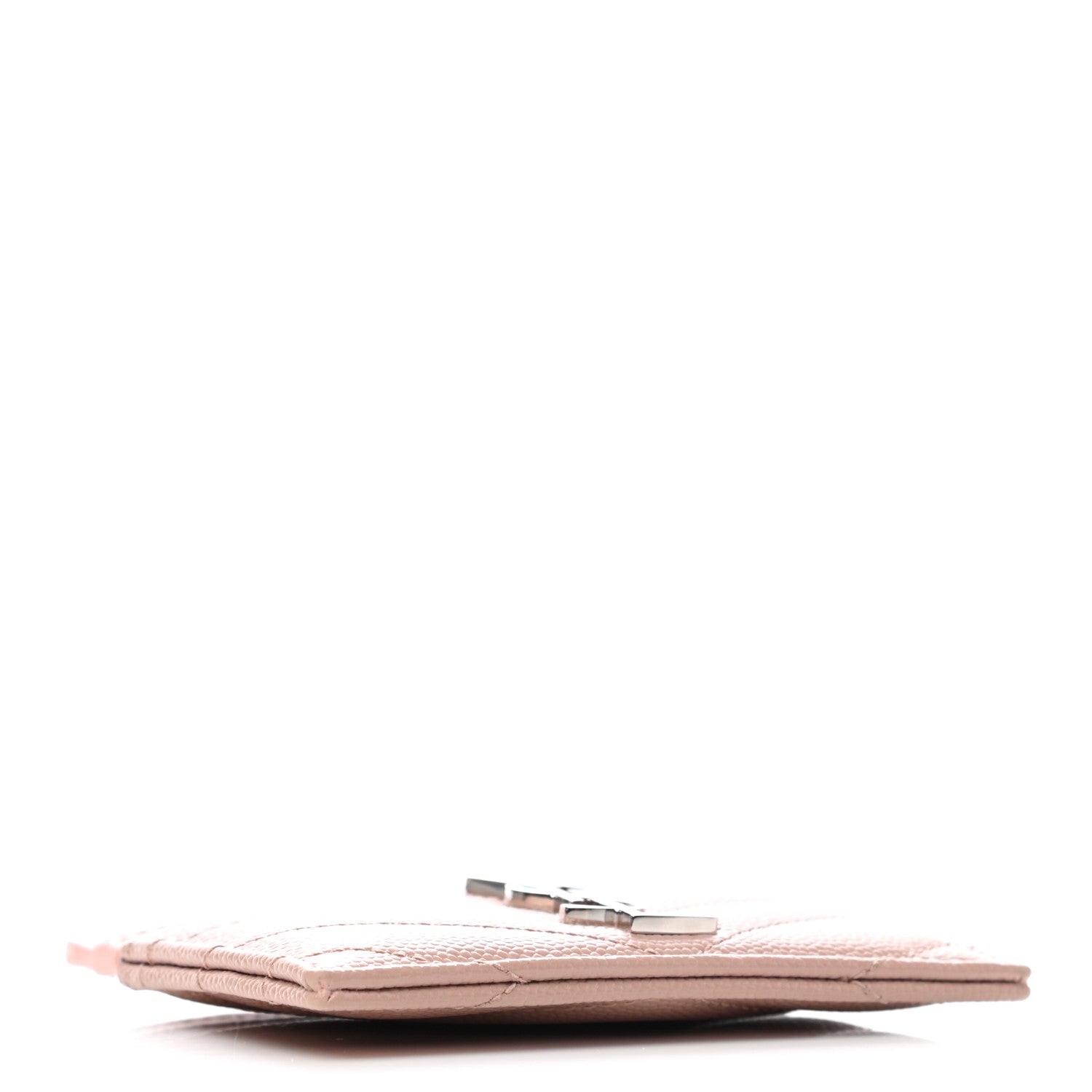 Saint Laurent Grain De Poudre Matelasse Chevron Monogram Credit Card Case Pale Pink 3 of 7