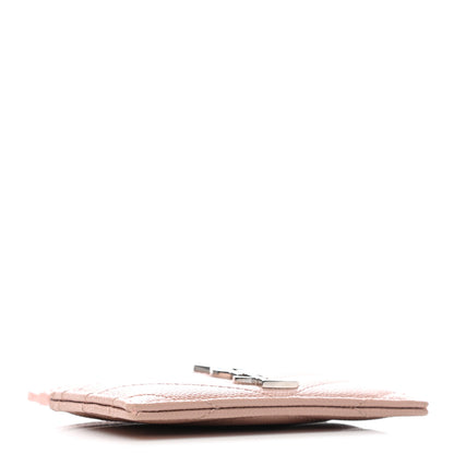 Saint Laurent Grain De Poudre Matelasse Chevron Monogram Credit Card Case Pale Pink 3 of 7