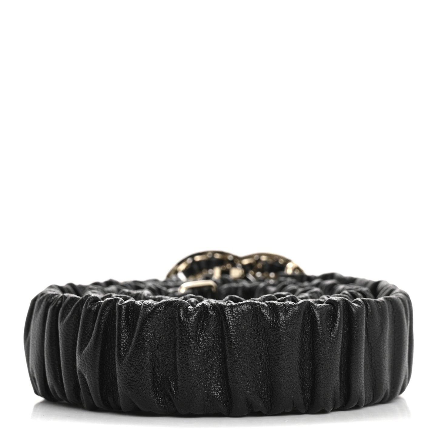 Lambskin Metal Strass Ruched Chain CC Belt 80 32 Black
