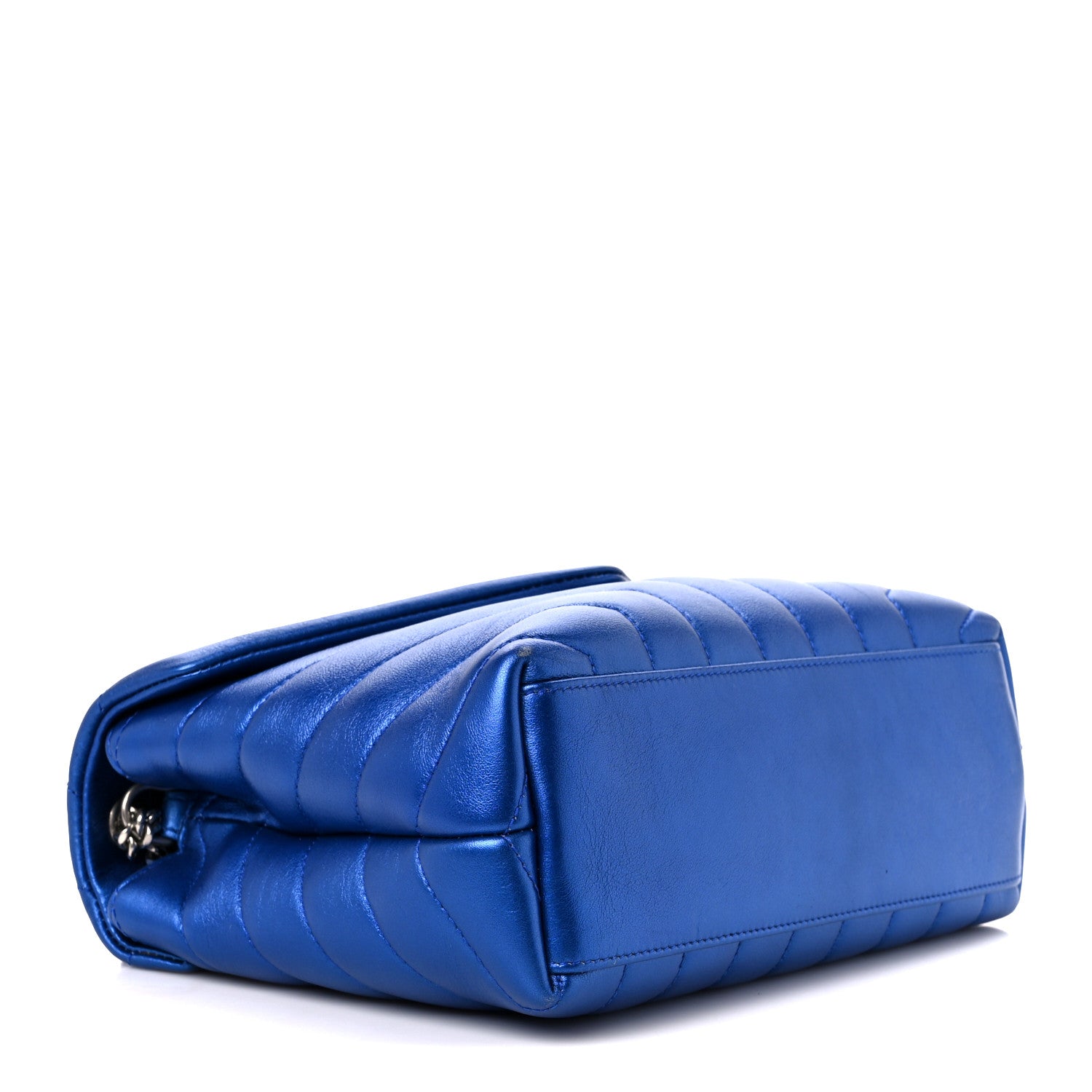 Saint Laurent Metallic Calfskin Y Quilted Monogram Small Loulou Chain Satchel Blue Royal 4 of 11