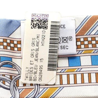 Hermes Silk Brides et Gris Twilly Gris Bleu Jean White Miel 3 of 4