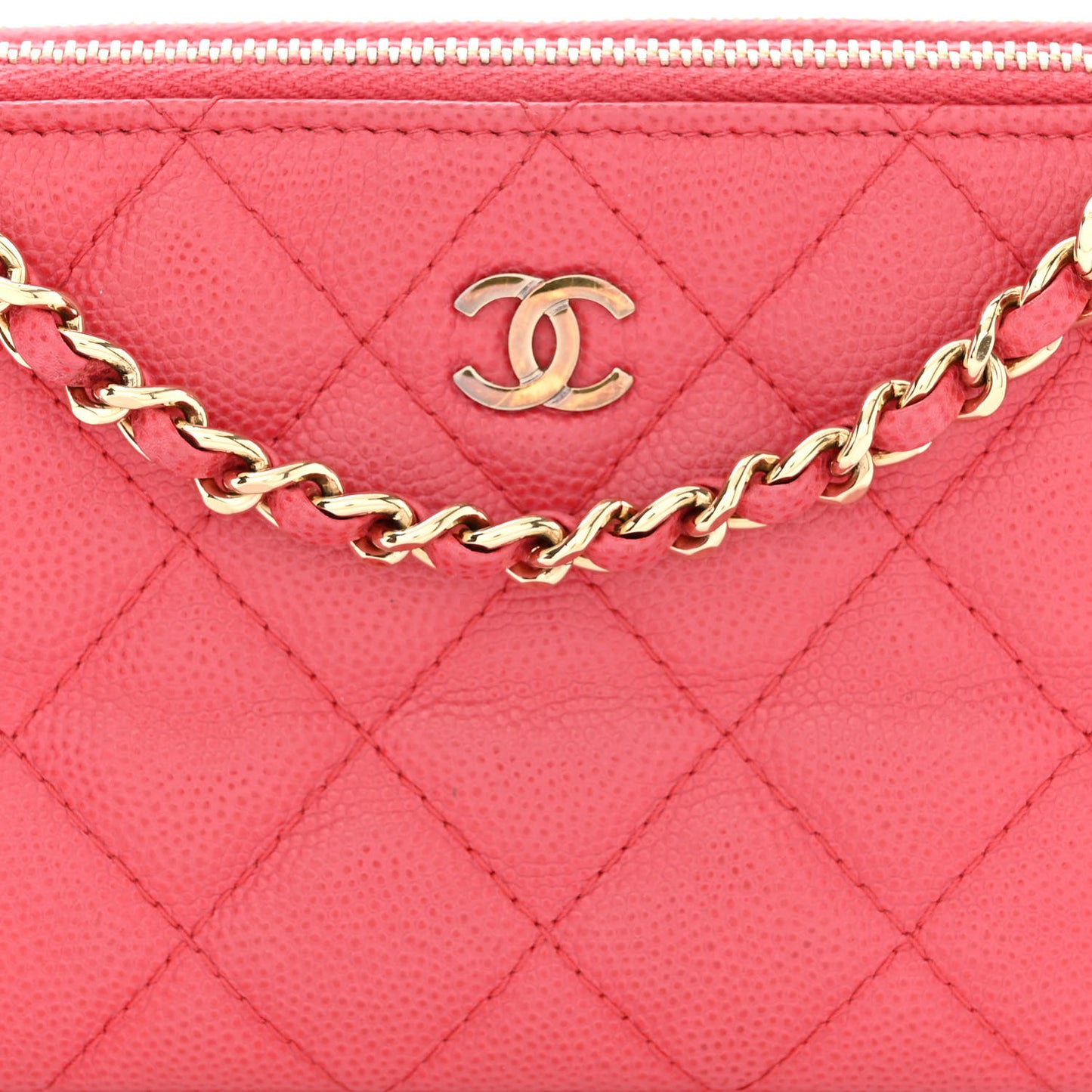 Caviar Quilted Small Clutch With Chain Pink