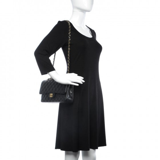 Caviar Quilted Medium Double Flap Black