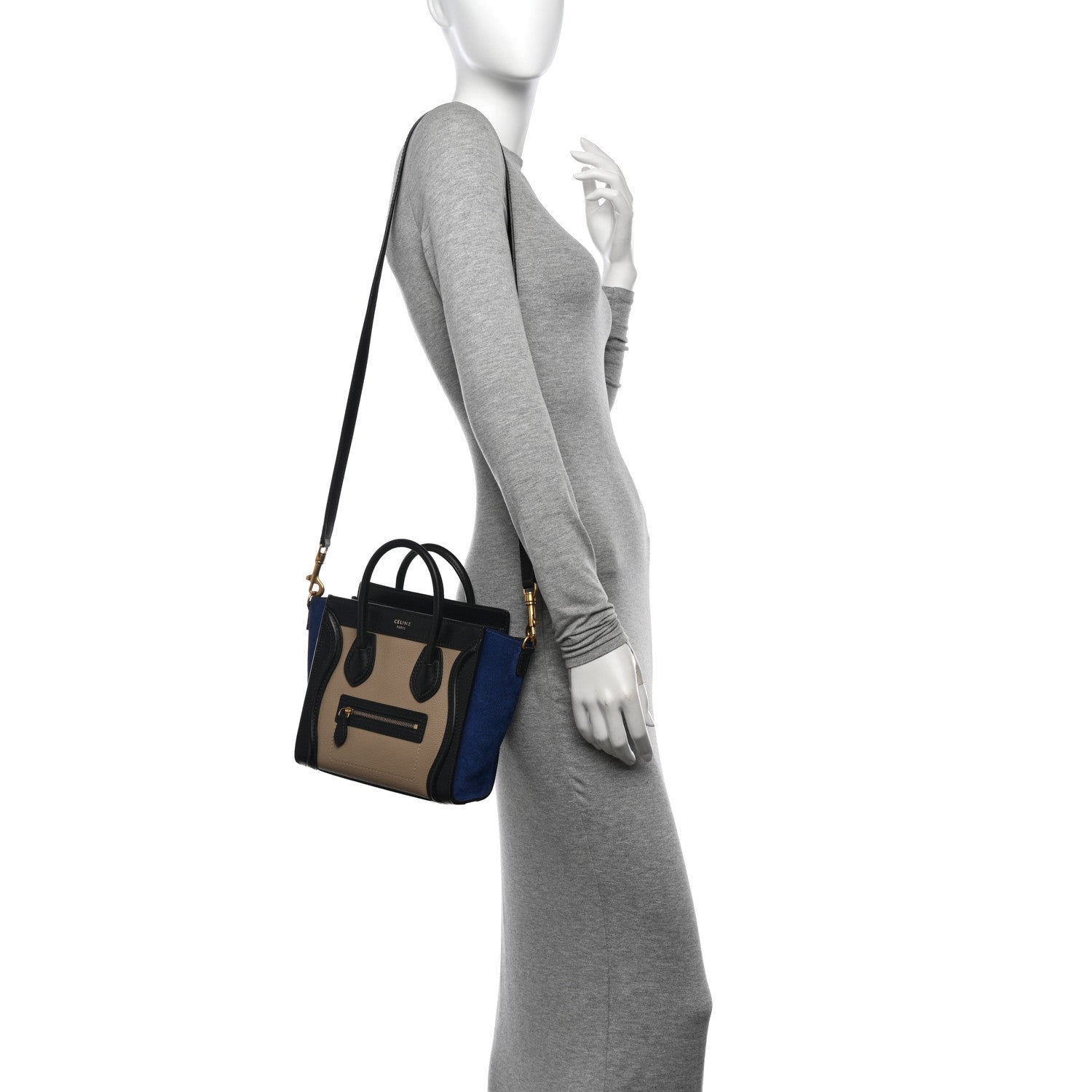 Celine Elephant Calfskin Suede Tri-color Nano Luggage Sand 2 of 13