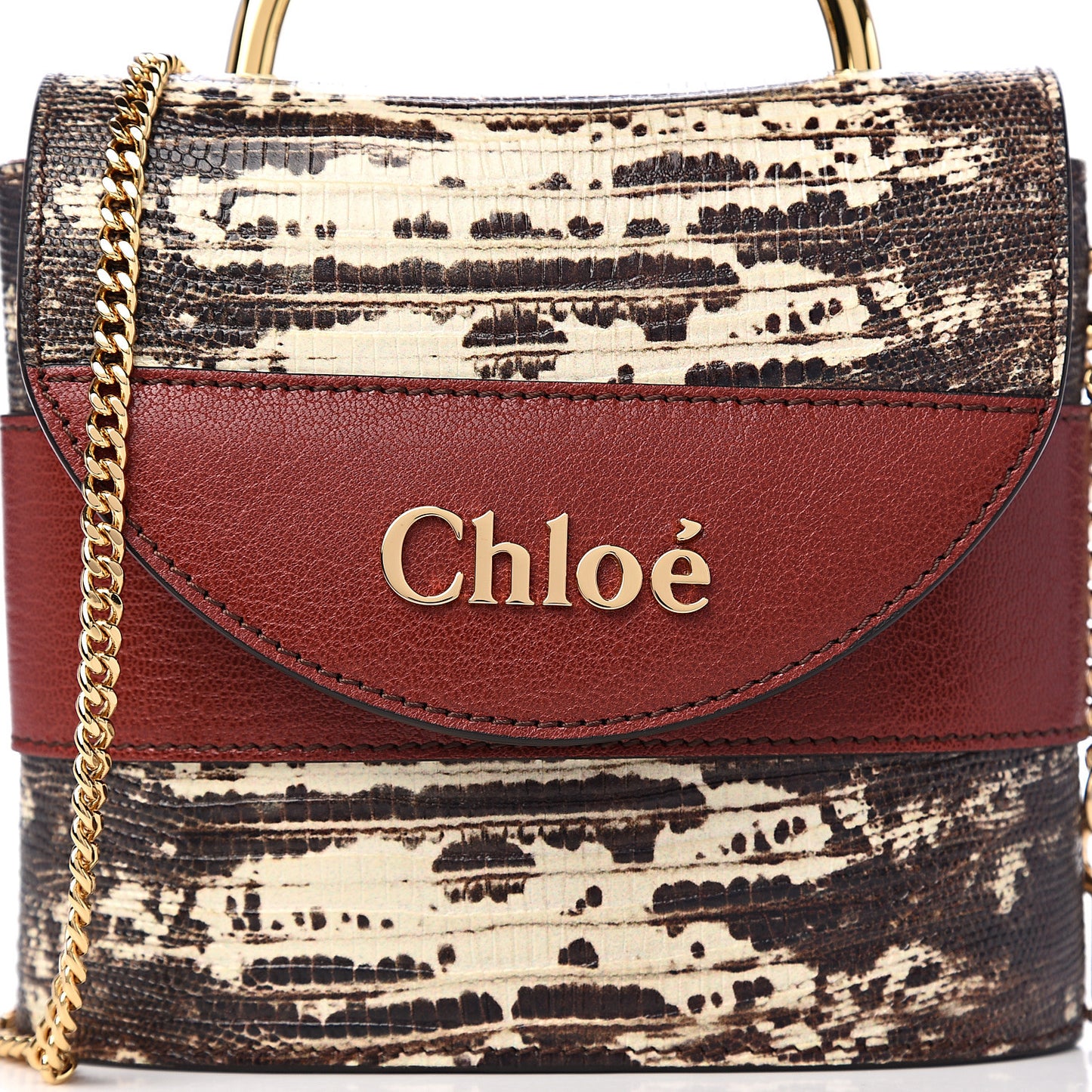 Calfskin Lizard Embossed Small Aby Lock Sepia Brown