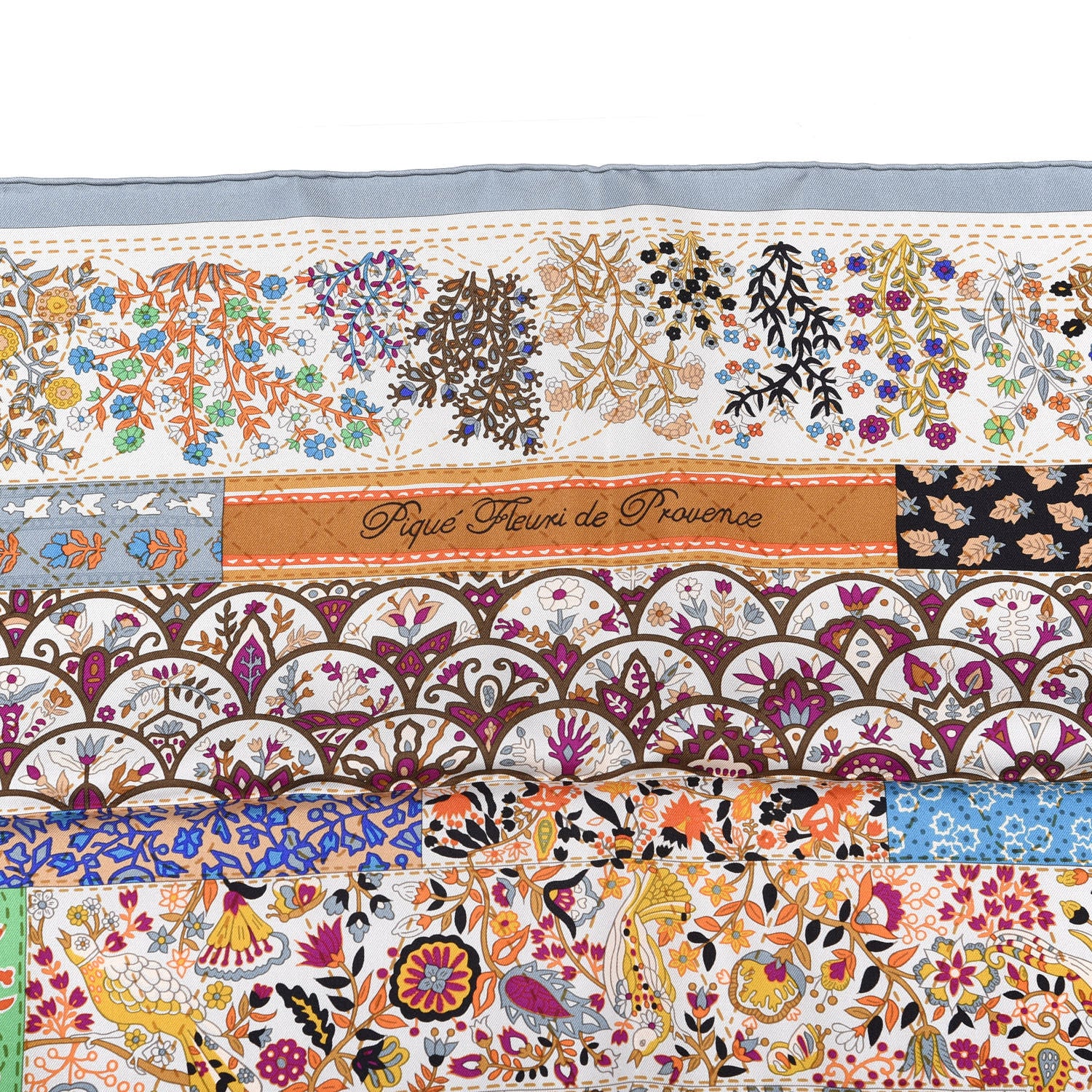 Hermes Silk Pique Fleuri de Provence Scarf 90 Gris Bleute Beige Orange 4 of 6