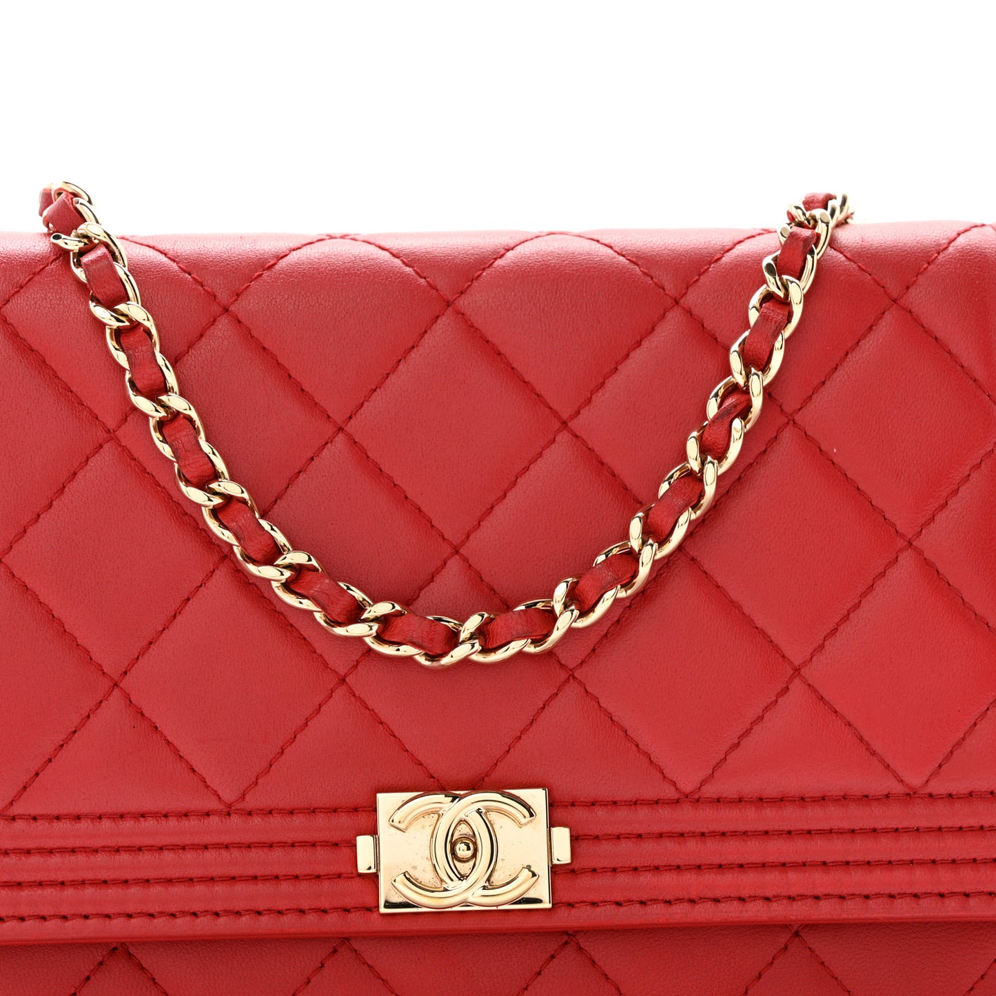 Lambskin Quilted Boy Wallet On Chain WOC Red