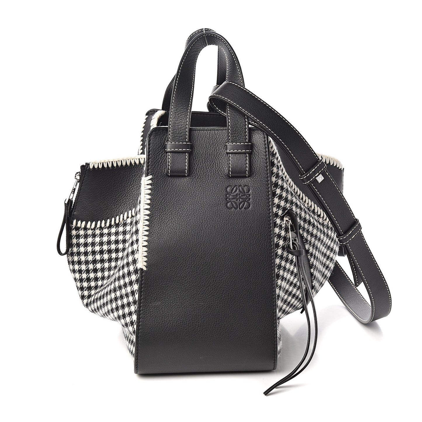 Calfskin Tweed Small Hammock Shoulder Bag Black White