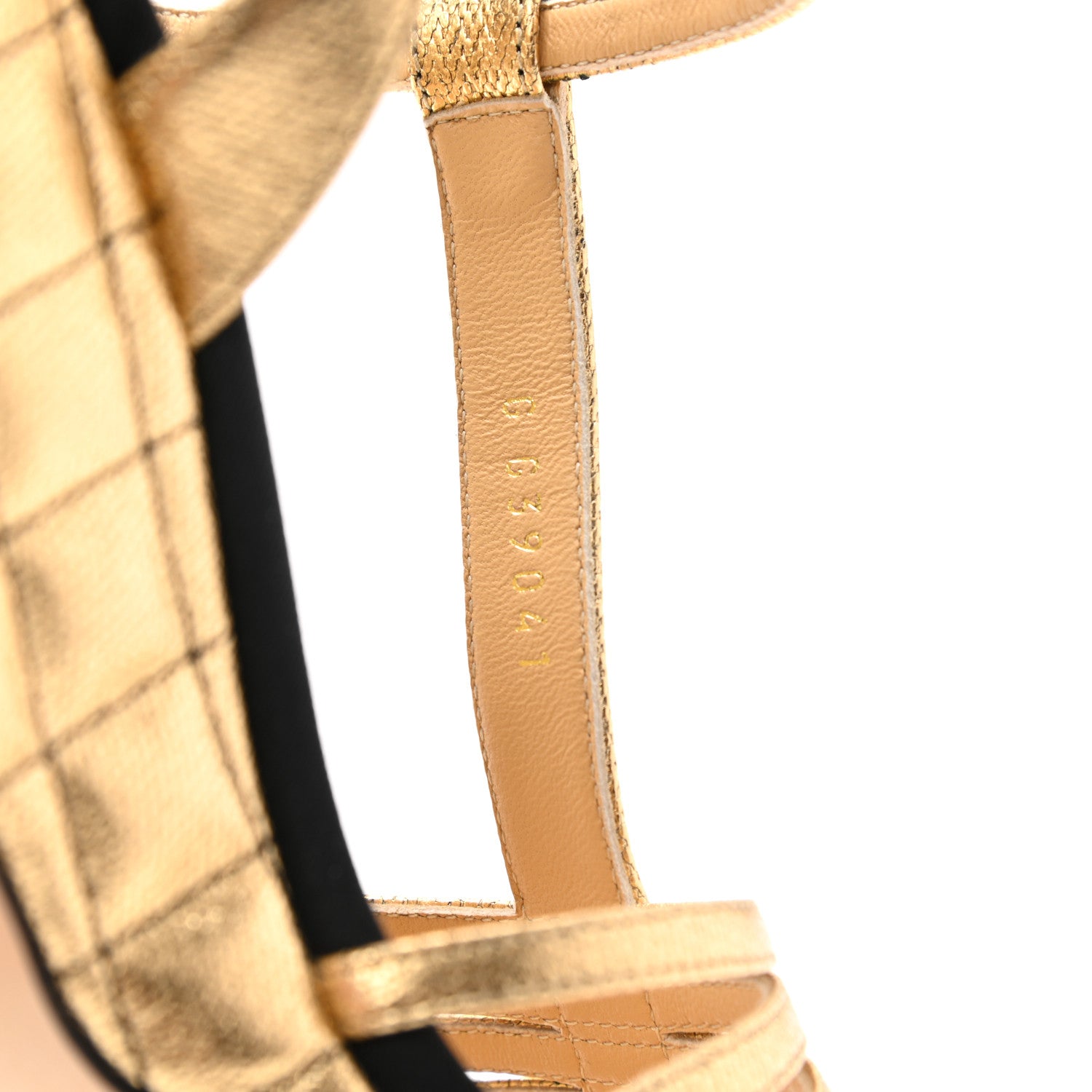 Chanel Laminated Goatskin Quilted Wedge Sandals 38.5 Gold 8 of 10