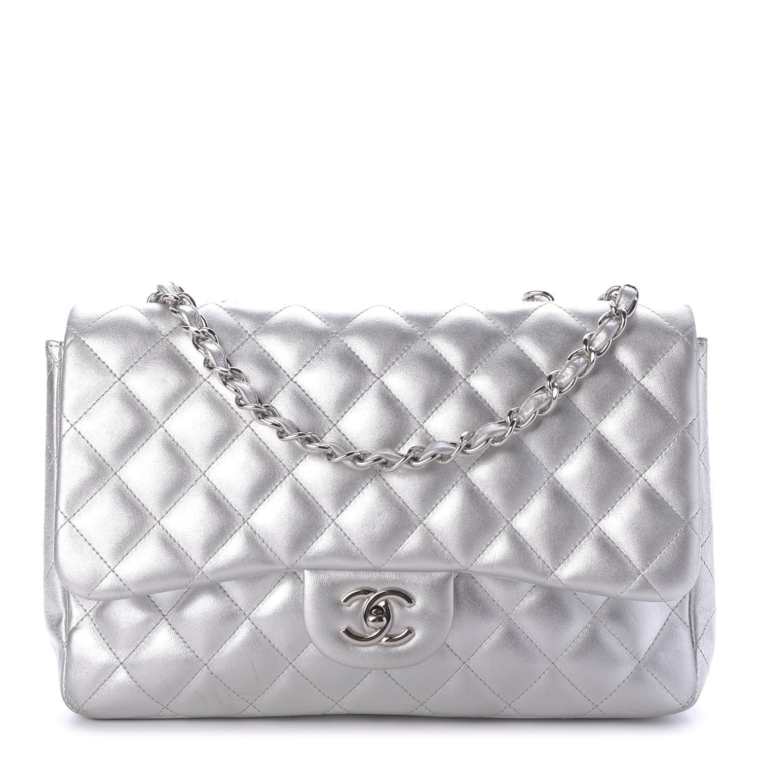 Chanel Metallic Lambskin Quilted Jumbo Single Flap Silver 1 of 10