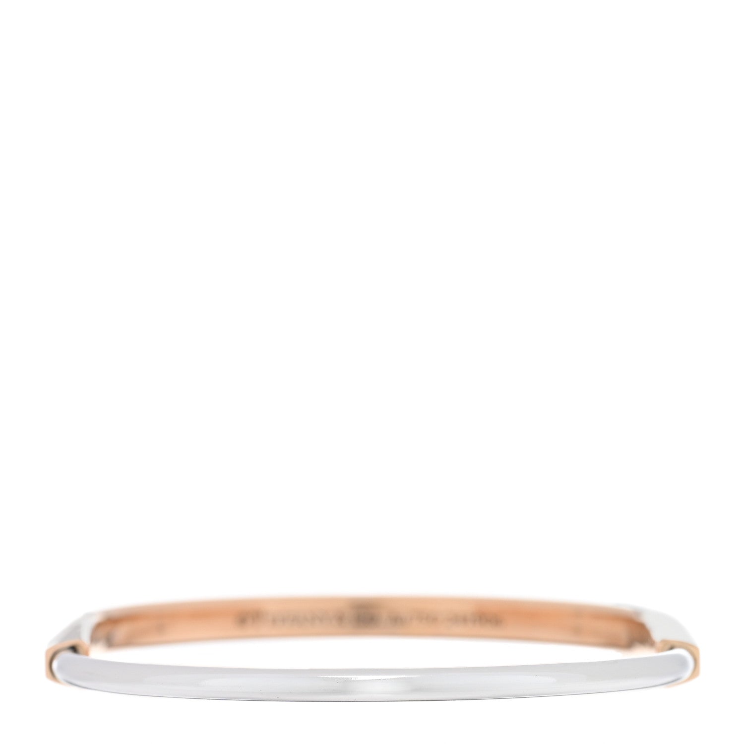 Tiffany 18K Rose White Gold Narrow Tiffany Lock Bangle Bracelet 2 of 5