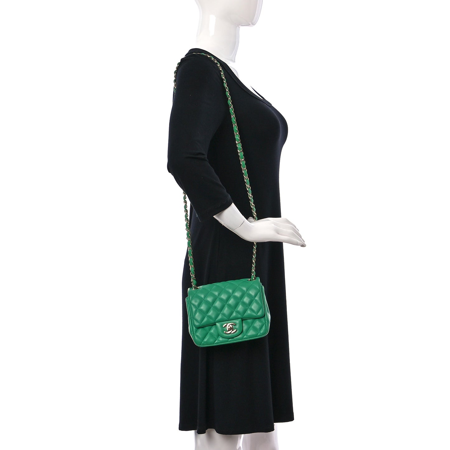 Lambskin Quilted Mini Square Flap Green