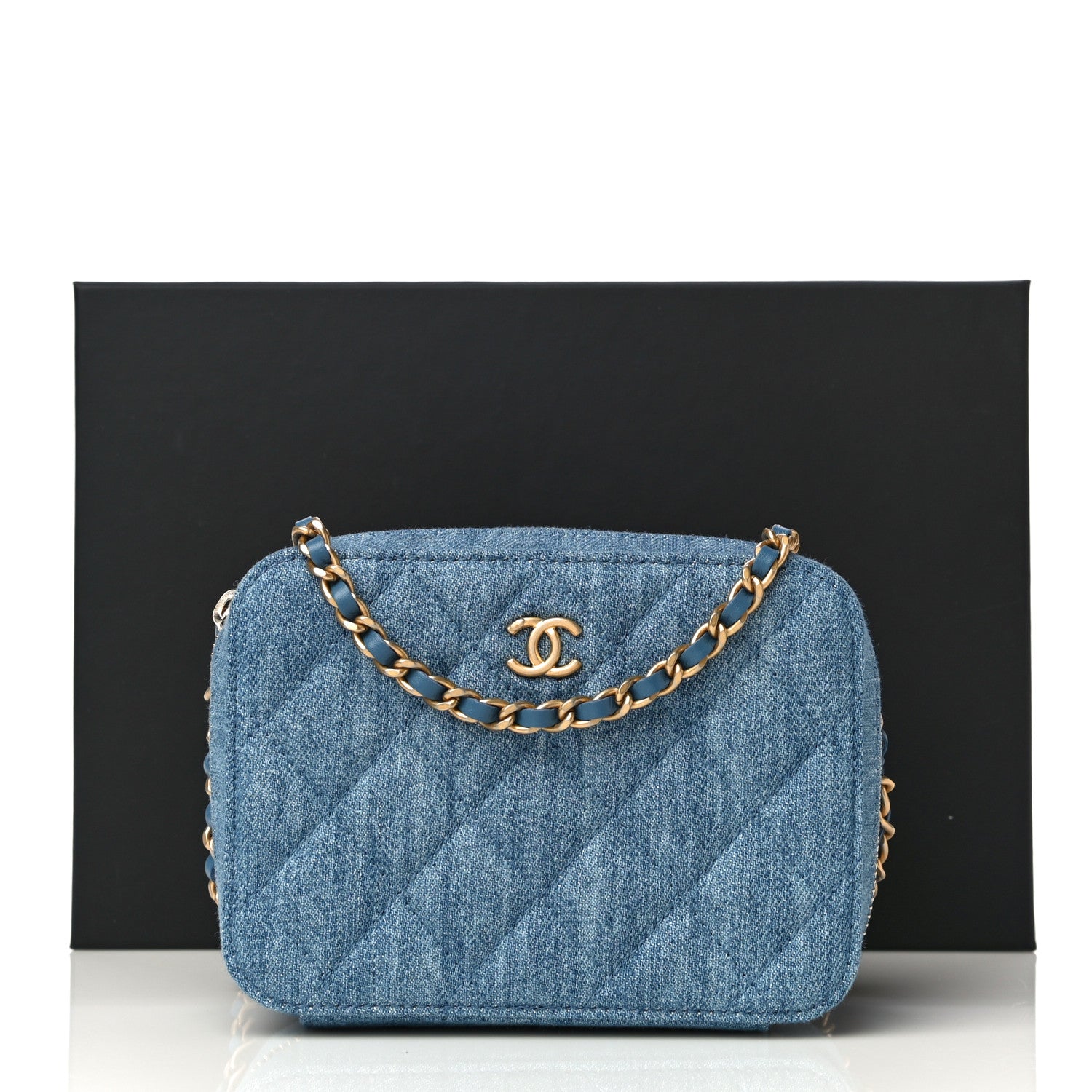 Chanel Denim Quilted CC Pearl Crush Camera Case Blue 11 of 11