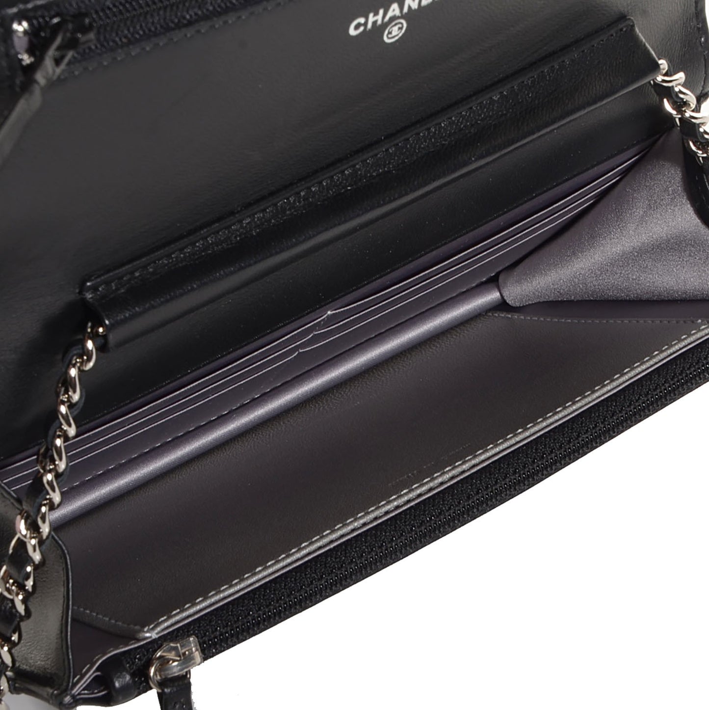 Lambskin Camellia Wallet on Chain WOC Black