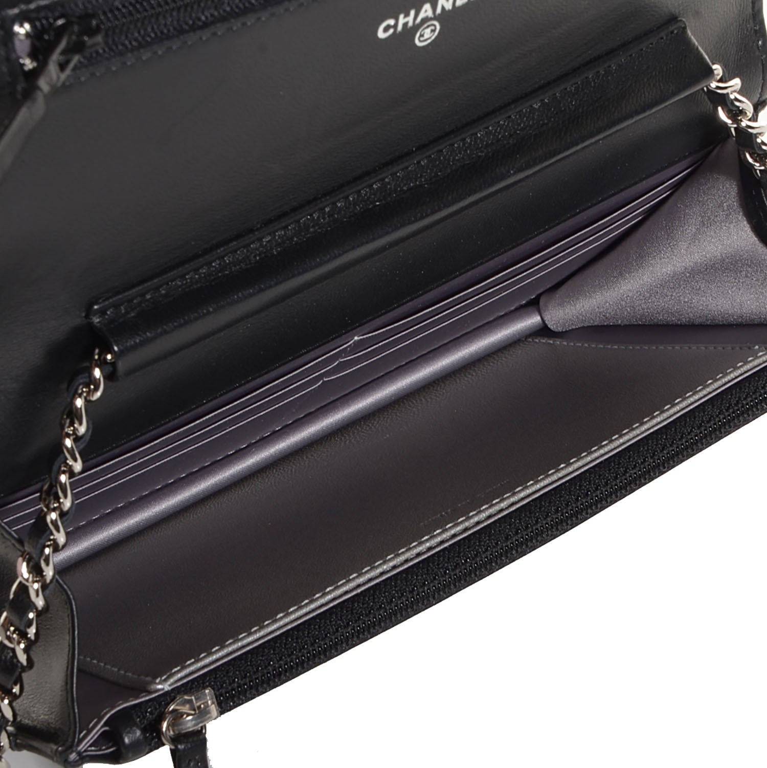 Chanel Lambskin Camellia Wallet on Chain WOC Black 5 of 9