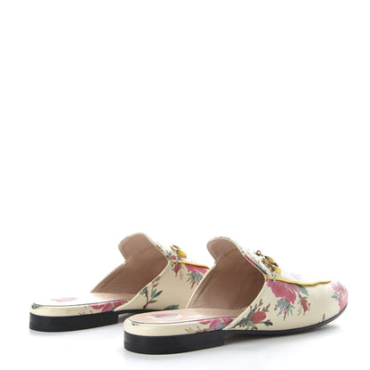 Gucci Calfskin Stamp Allover Rose Princetown Slippers 36 Ivory Multicolor 4 of 10