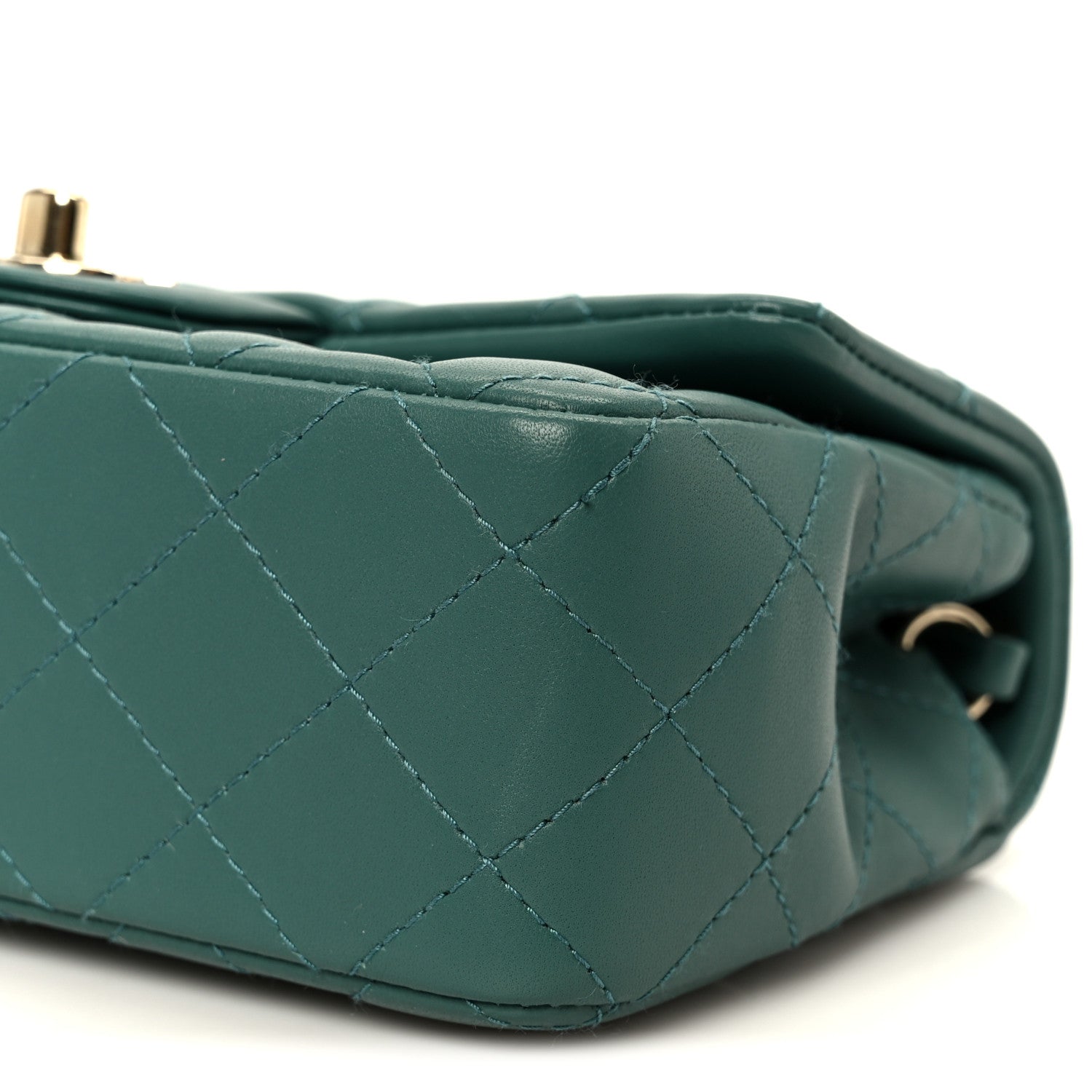 Chanel Lambskin Quilted Mini Rectangular Flap Dark Green 11 of 12