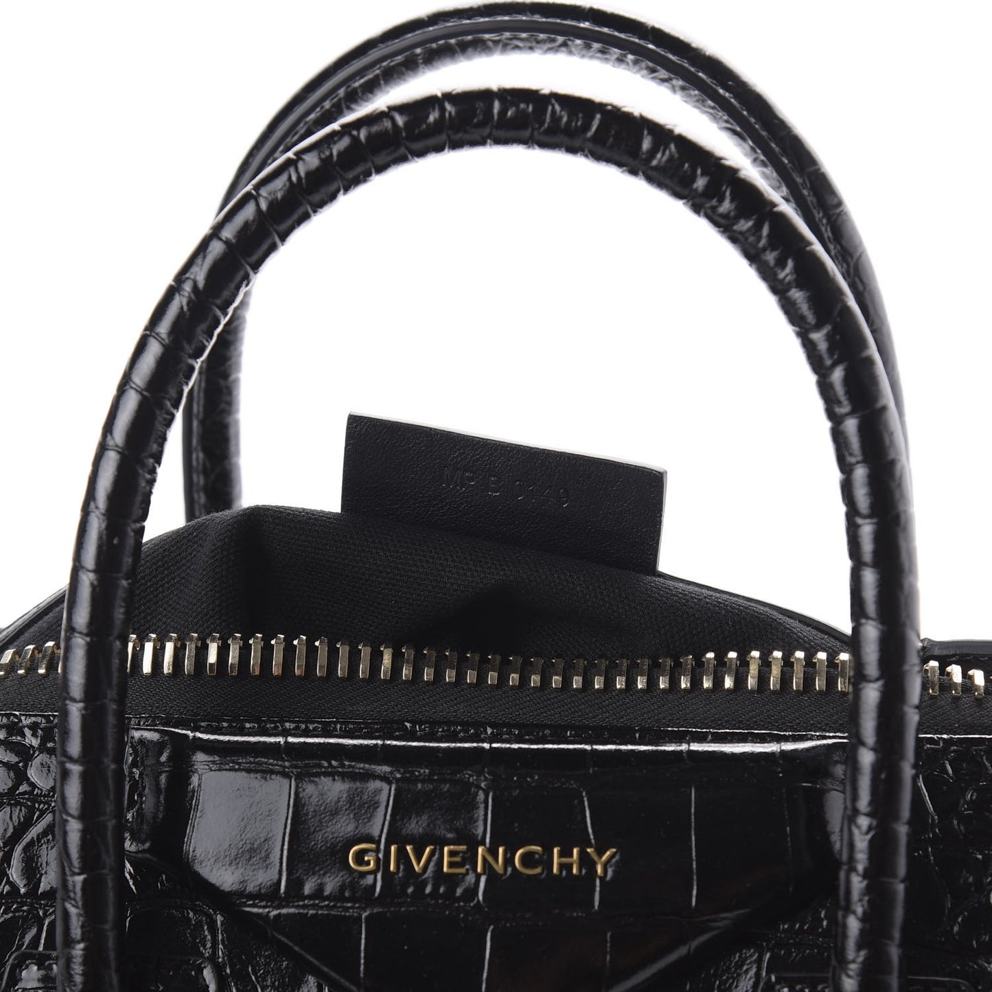 Calfskin Crocodile Embossed Small Antigona Black