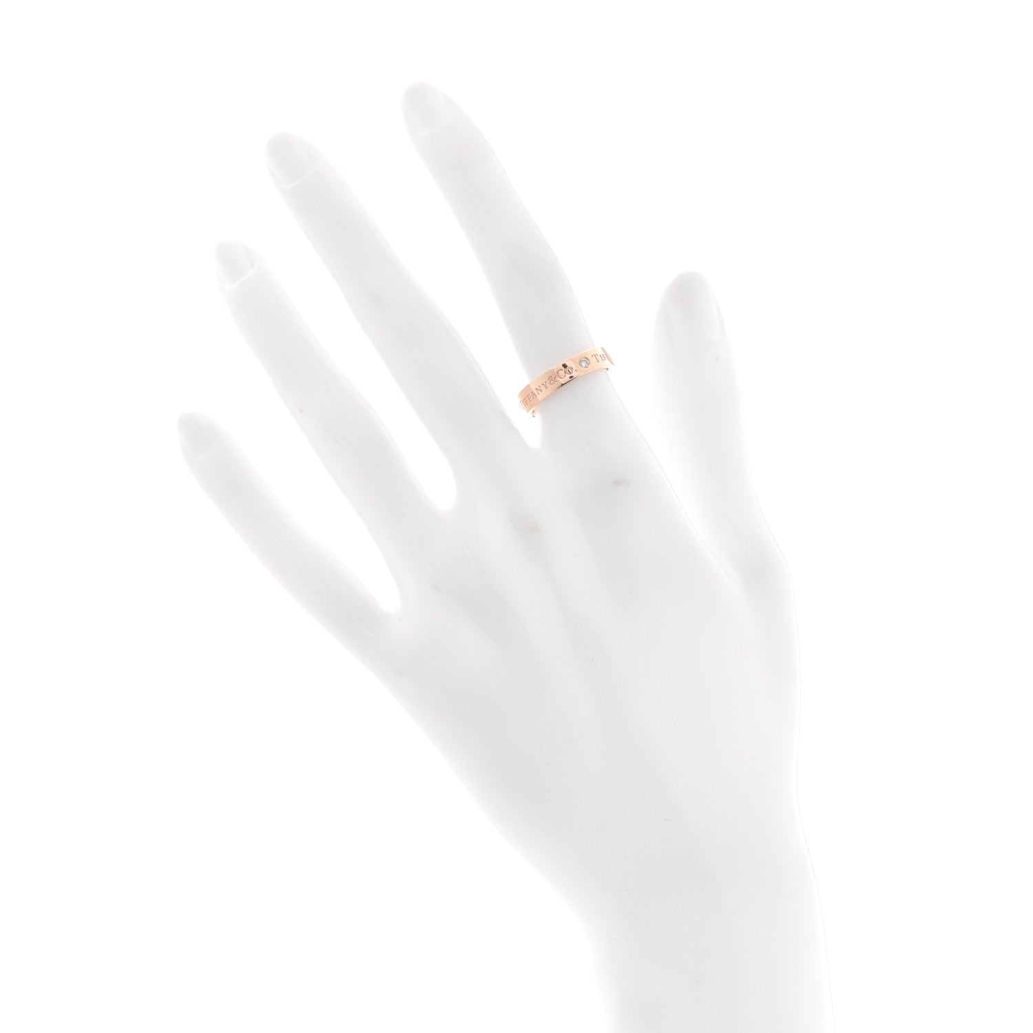Tiffany 18K Rose Gold Diamond 4mm Logo Band Ring 49 4.75 2 of 4