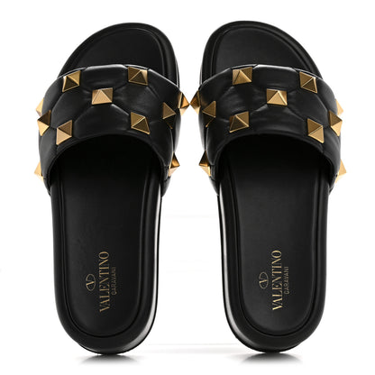 Valentino Garavani Nappa Roman Stud 30/50mm Platform Slide Sandals 37.5 Black 2 of 9