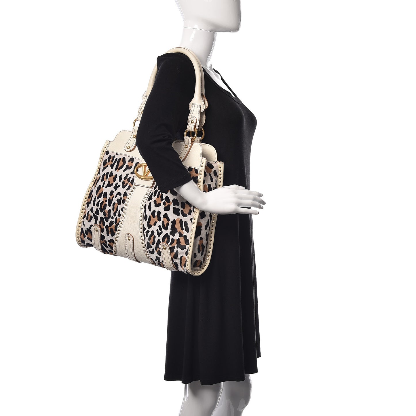 Calf Hair Leopard Large Tote Bag White