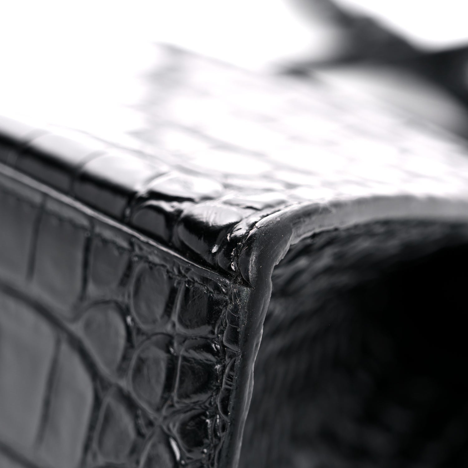 Balenciaga Shiny Calfskin Monochrome Crocodile Embossed Small Hourglass Top Handle Bag Black 11 of 21