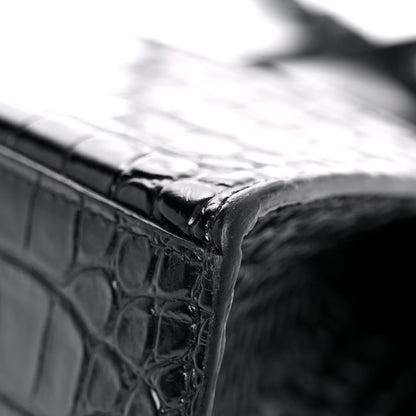 Balenciaga Shiny Calfskin Monochrome Crocodile Embossed Small Hourglass Top Handle Bag Black 11 of 21