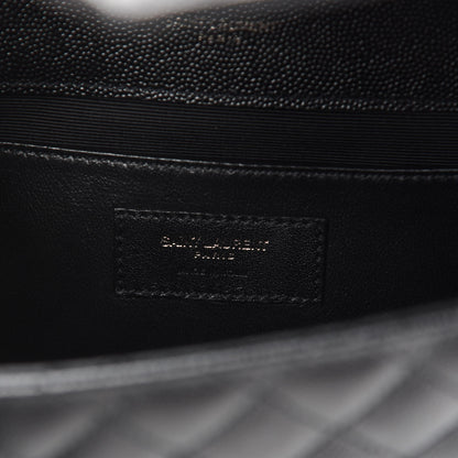 Saint Laurent Grain De Poudre Textured Mixed Matelasse Triquilt Medium Monogram Satchel Black 8 of 10