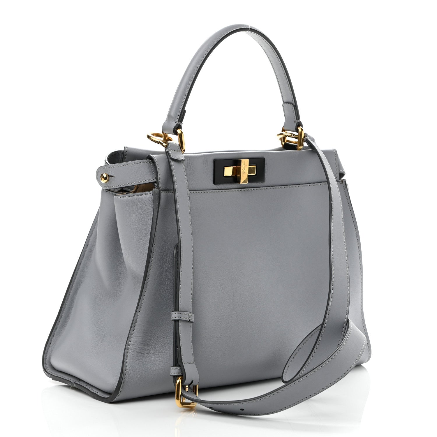 Fendi Vitello Seta Shiny Nappa Medium Peekaboo Iconic Satchel Ardesia Amido 3 of 11