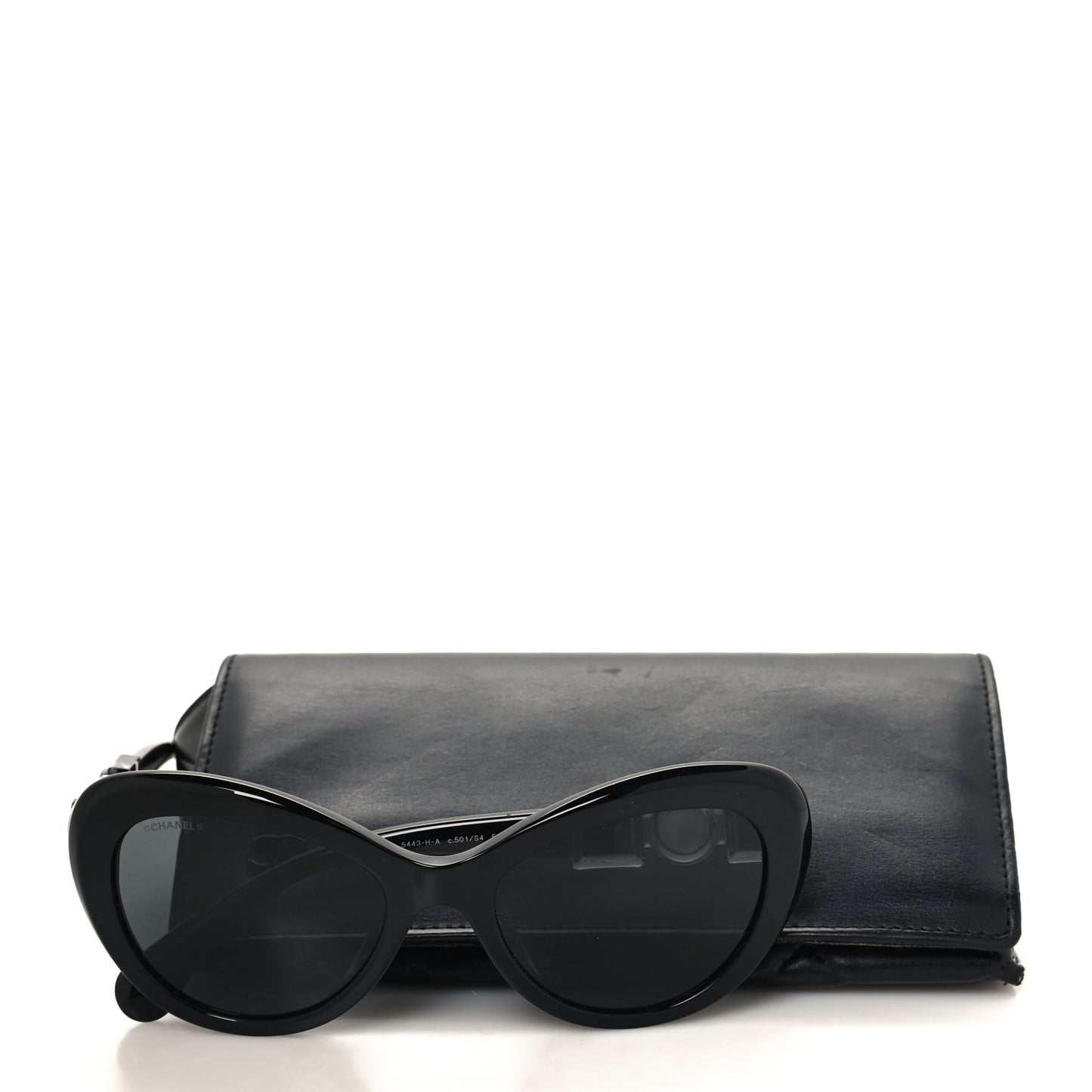 Acetate Glass Pearls Cat Eye Sunglasses 5443-H Black
