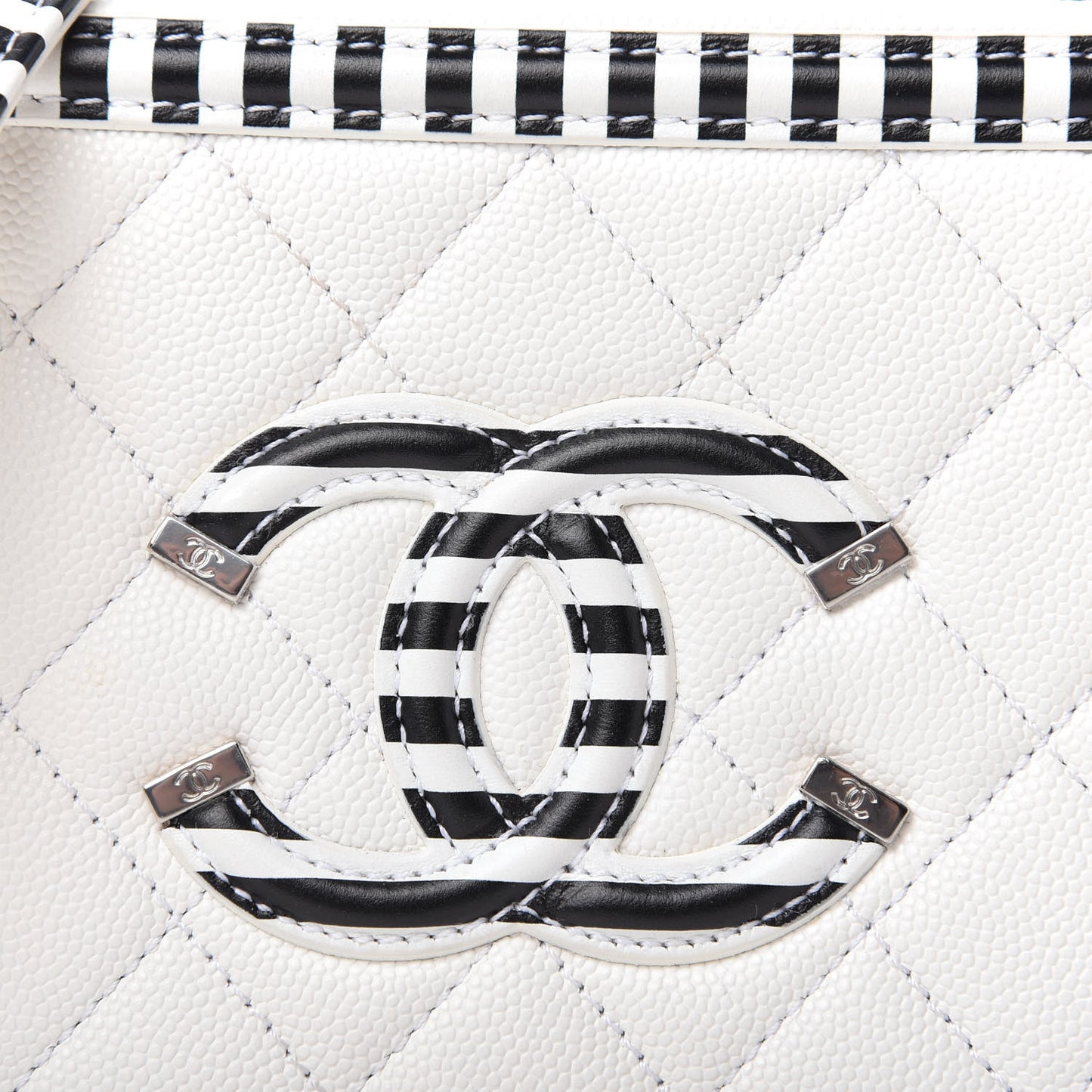 Caviar Quilted Striped Small CC Filigree Vanity Case White Black